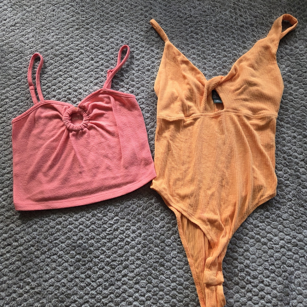 Coral Top Peachy Orange Body Suit Beachy Summer Girly Tropical Summer Vaca
